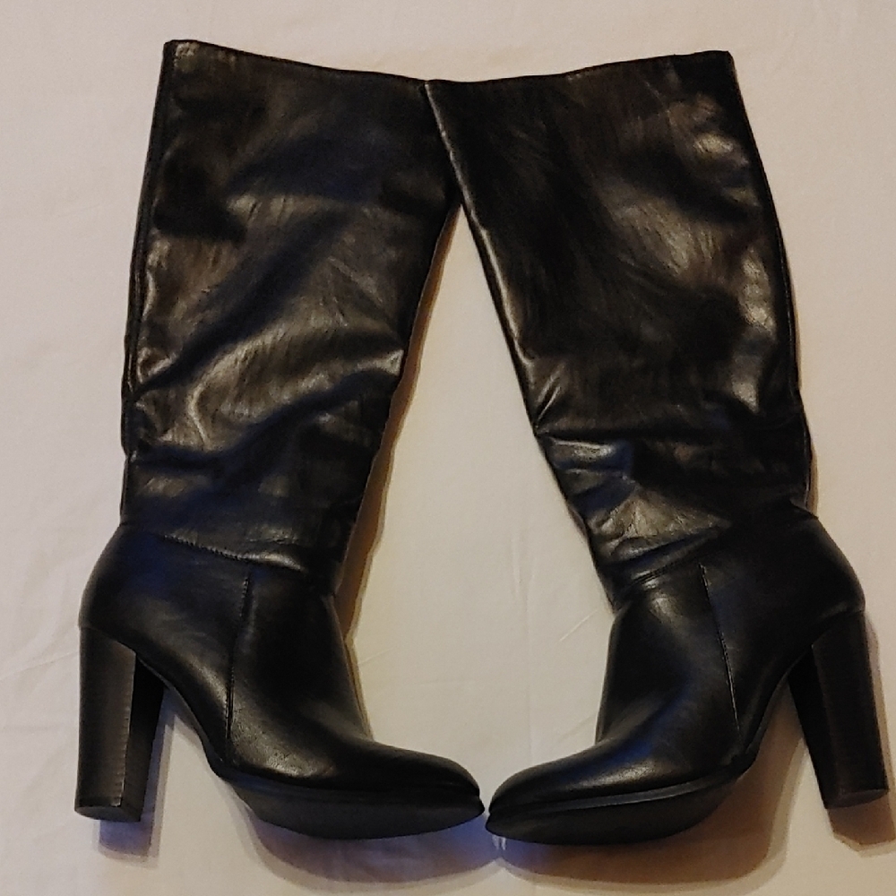Black Leather Knee-High Boots